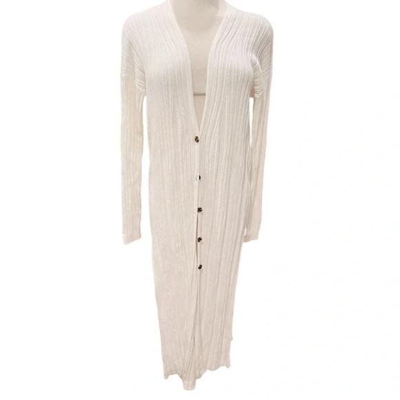 FREE PEOPLE SKINNY MINI RIBBED OFF WHITE CARDIGAN SIZE S - Picture 7 of 7